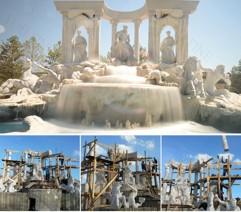 MOK-139 outdoor luxury white marble Trevi statuary water features on discount