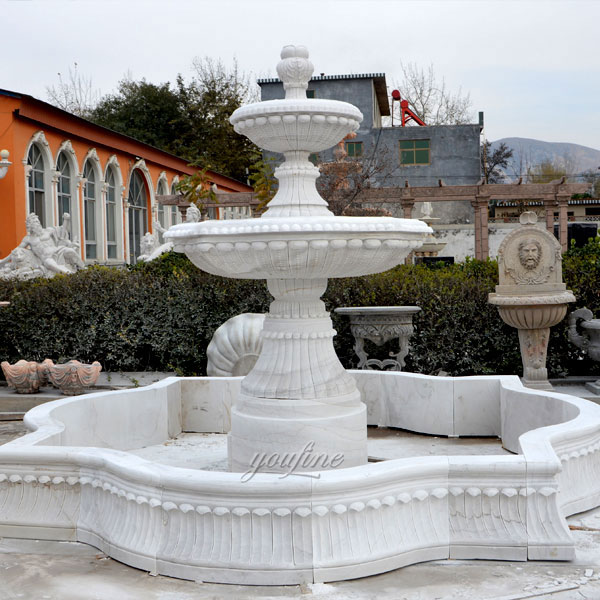Large Tiered Fountain with Spraying Usa Beautiful White Stone Water Fountain Designs