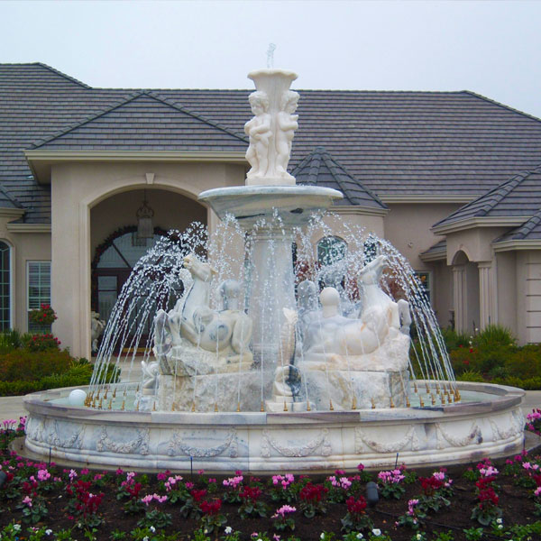 Large Outdoor Marble Stone Pool Garden Water Fount Cost Extra Large White Stone Water Fountain for Sale