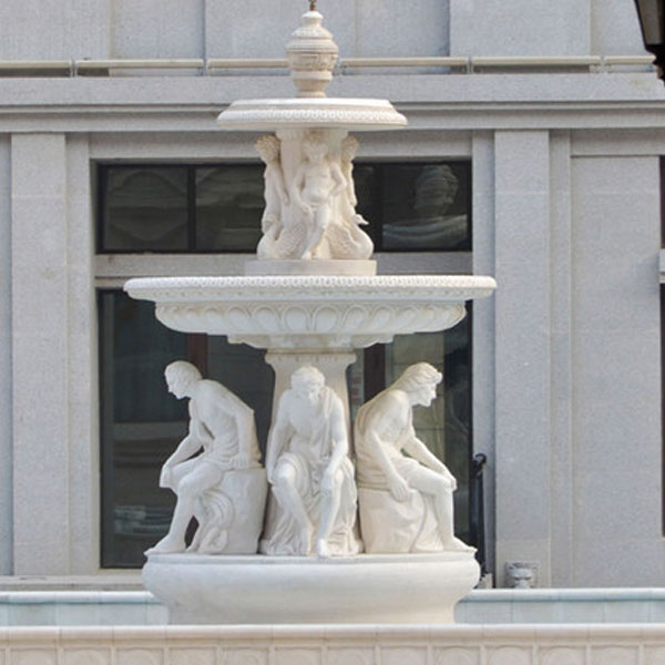 angel sculpture water fountain Carved outdoor large white stone marble angel water fountain