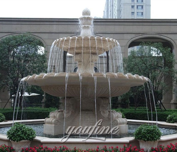 Outdoor antique marble tiered waterfall features for hotel on sale