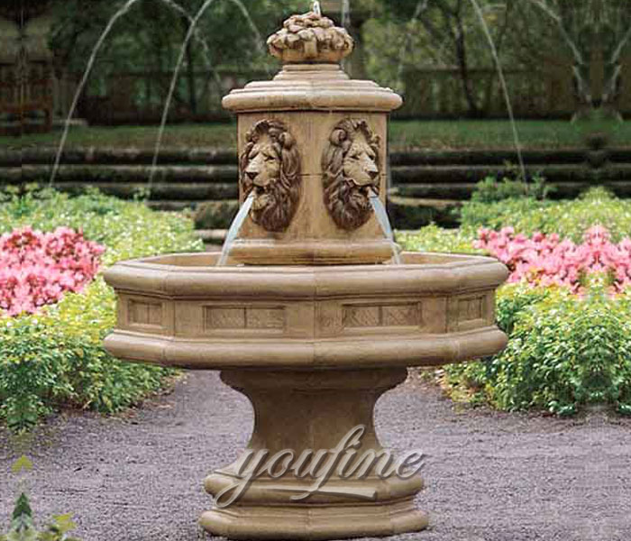 Garden indoor beige marble tiered water lion head fountains for sale