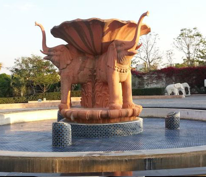 MOK-165 outdoor large sunset marble stone water garden double elephant fountain for public decor