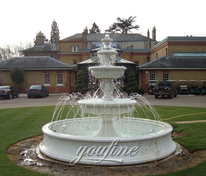 Buying outdoor 3 tiers white marble water fountains for square decor