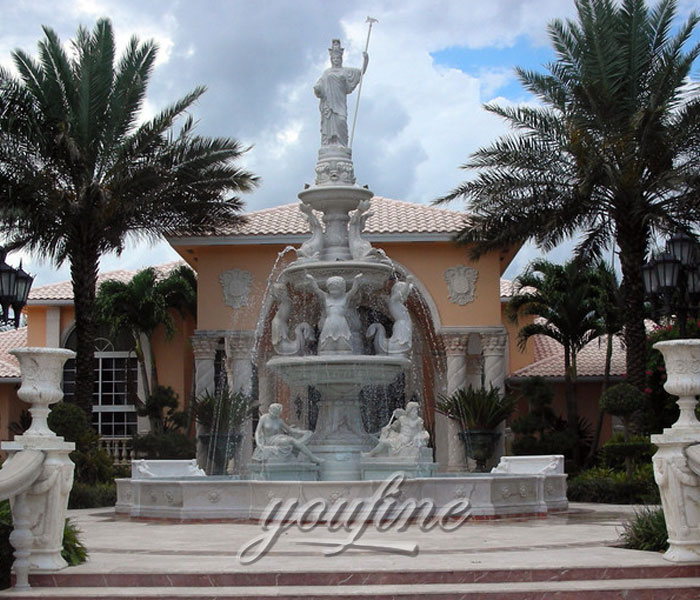 Outdoor big white marble water 3 tiers features with angel figure statues