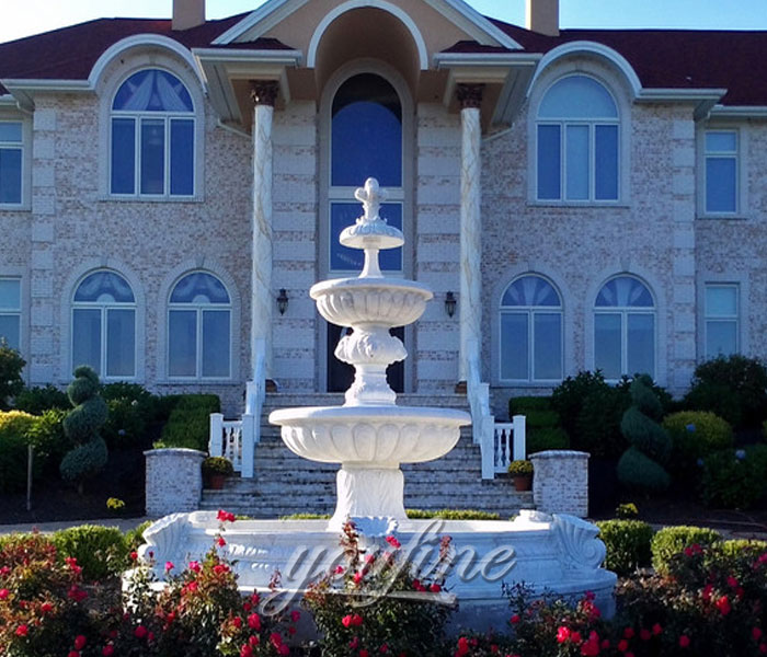 Outdoor three tiers white marble stone hotel using water features for sale