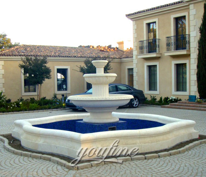 Outdoor three tiers natural white marble backyard water features for sale