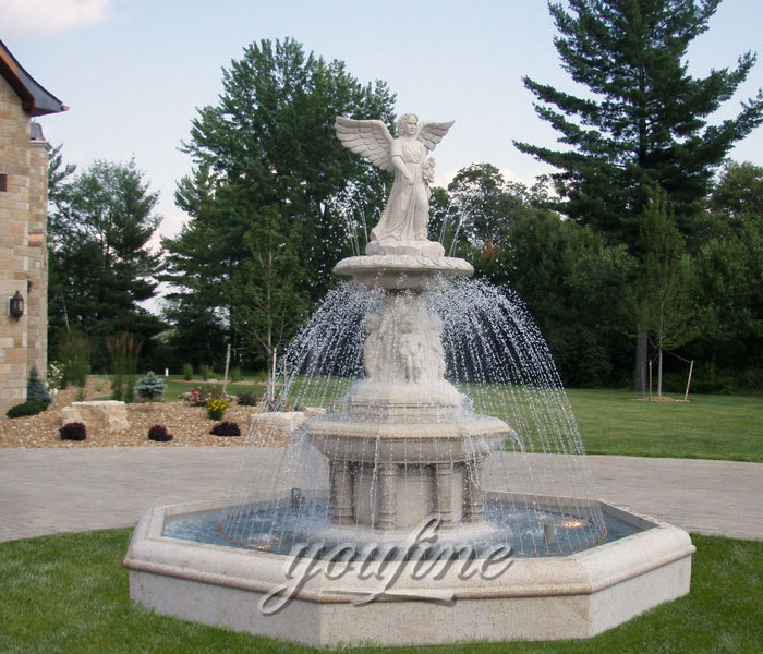 Tiered marble stone garden big water features with angel statue outdoor