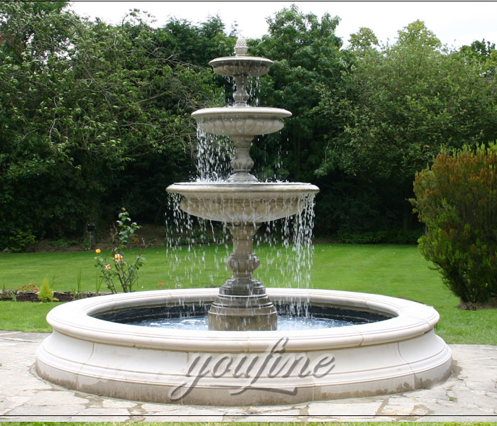 Large classical 3 tiers antique marble water features with pool outdoor