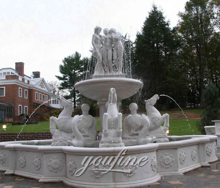 Outdoor grand luxury tiered horse fountains with nude woman statue for central park