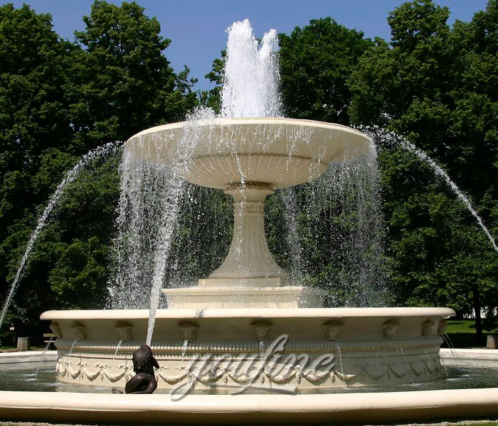 Large outdoor tiered marble stone waterfall features for downtown