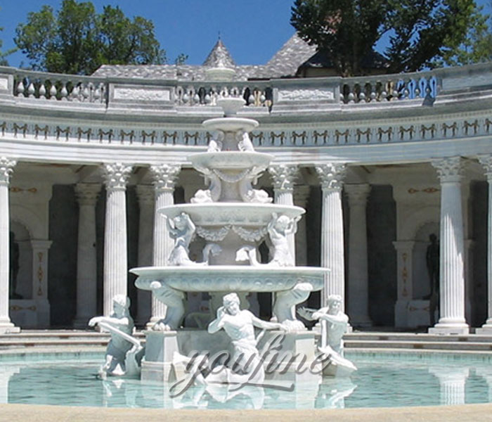 Large grand Tiered luxury marble stone garden water feature with angel statue outdoor