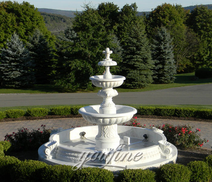 MOK-041 outdoor white marble 3 tiers classical water feature in the center of garden price