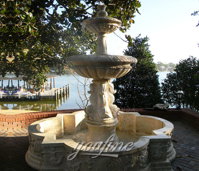Outdoor 2 tiers casting stone backyard water features for sale