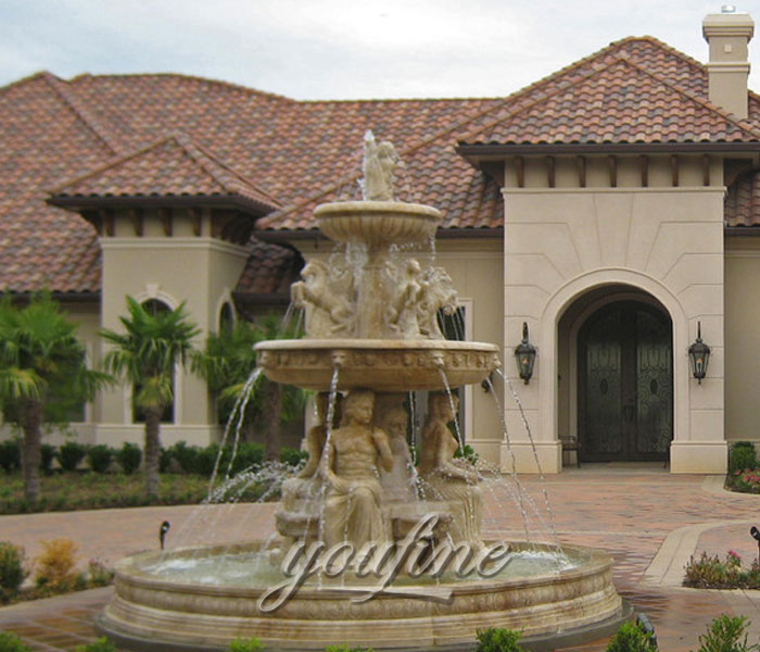 Outdoor hotel decor large stone water fountains with female and animal statues price