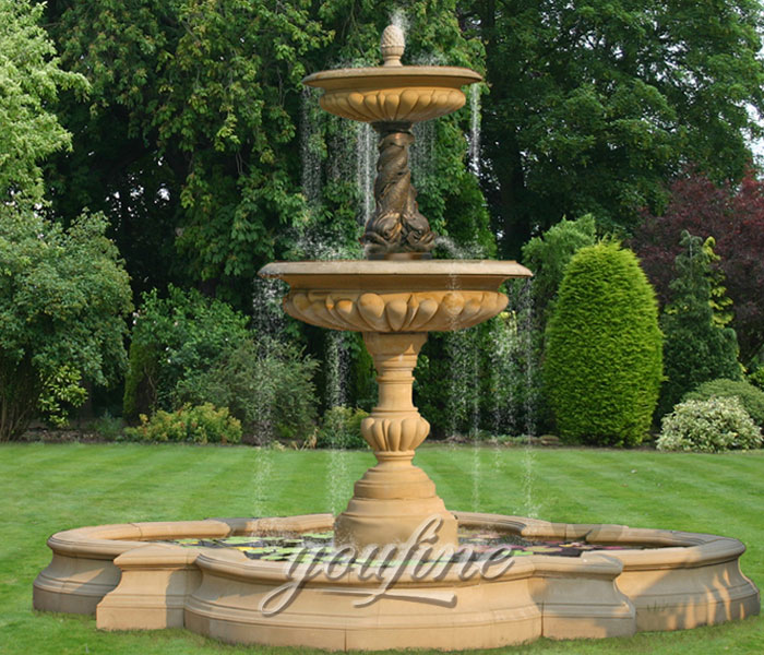 Outdoor tall stone 3 tiers waterfall features for school decor