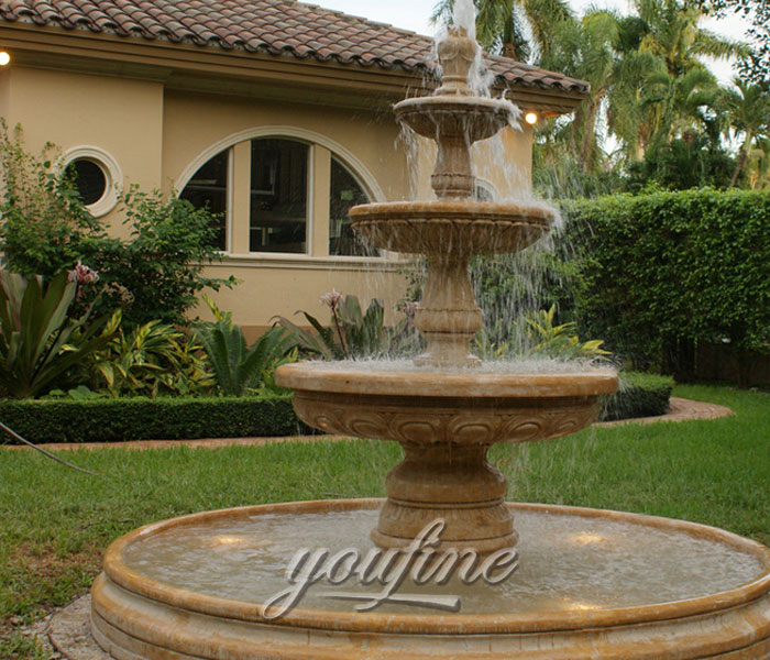 Tall stone outdoor 3 tiers water features placed in the park